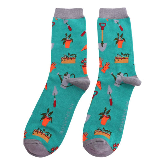 Gardener's Tools on Teal Mens Novelty Ankle Socks Adult One Size image 0
