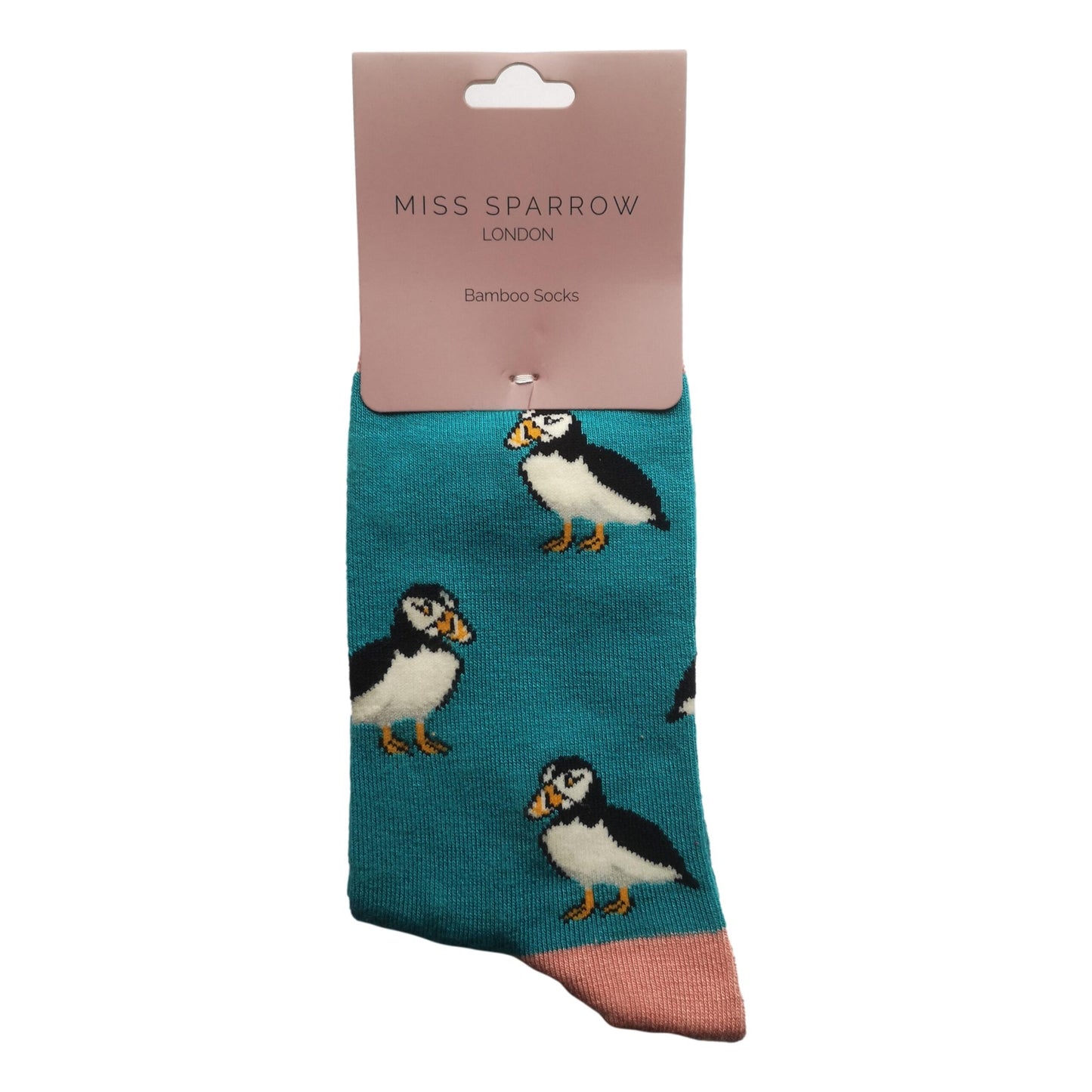Cute Puffins on Turquoise Womens Novelty Ankle Socks Adult One Size image 0