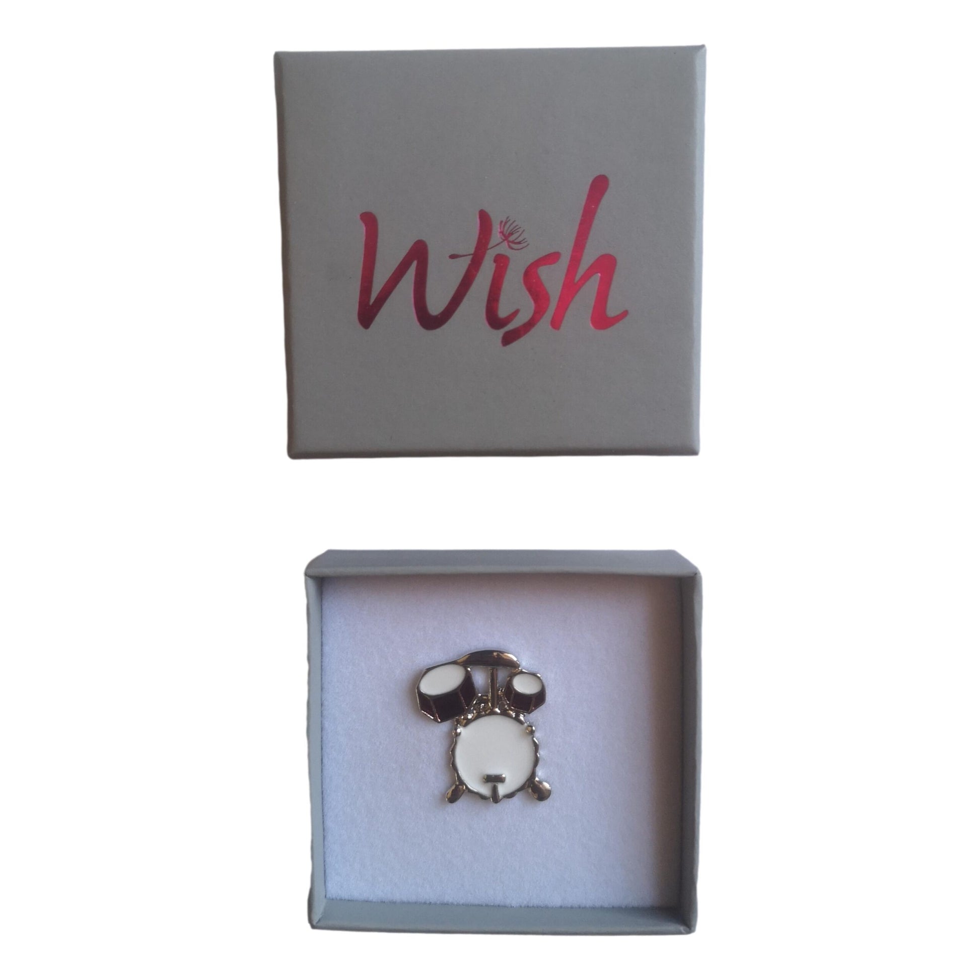 Red Drum Kit Silver-plated Enamelled Lapel Pin in Padded Gift Box image 1