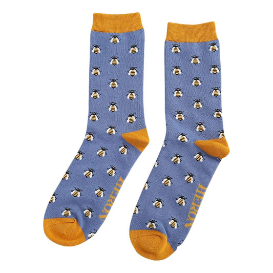 Honey Bees on Blue Mens Novelty Ankle Socks Adult One Size image 0