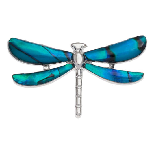 Dragonfly Paua shell rhodium-plated pin badge image 0