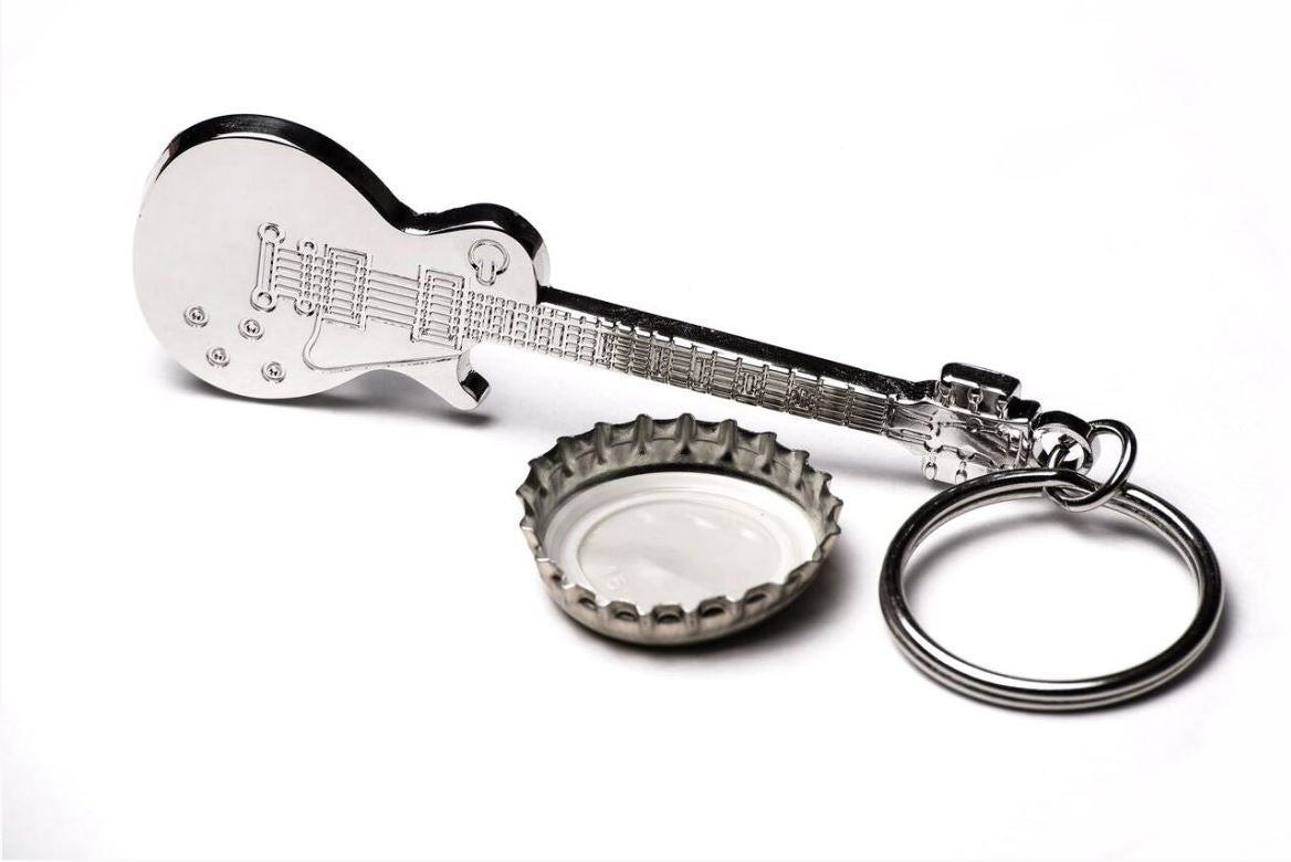 Les Paul Guitar shaped silver-plated keyring bottle opener musician gift image 1