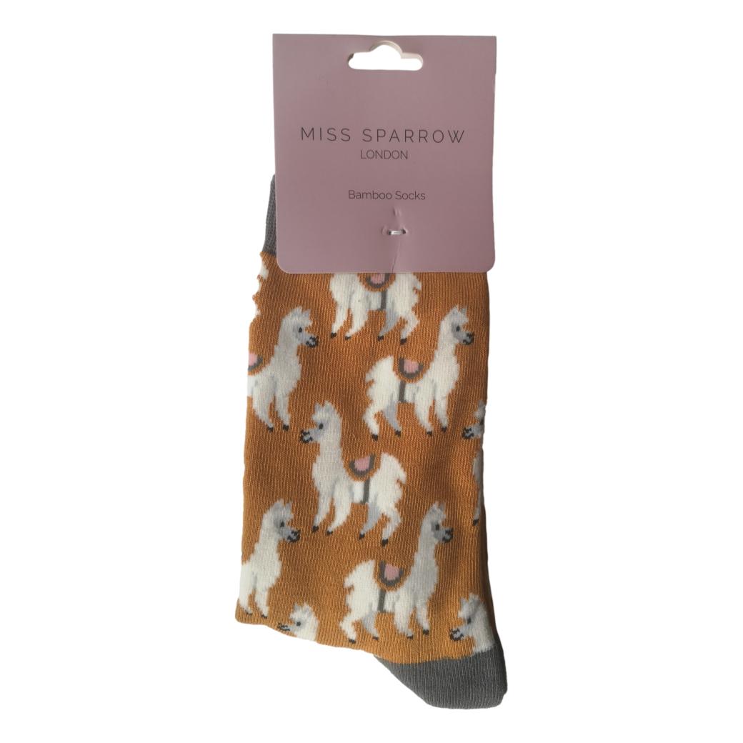Llamas on Mustard Yellow Womens Novelty Ankle Socks Adult One Size image 1