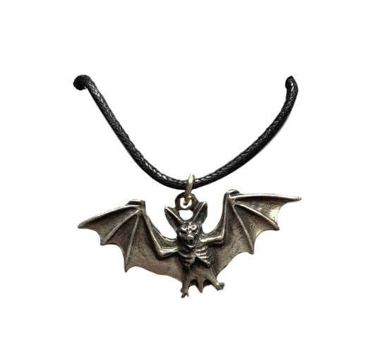 Flying Vampire Bat pewter metal black cord pendant image 0
