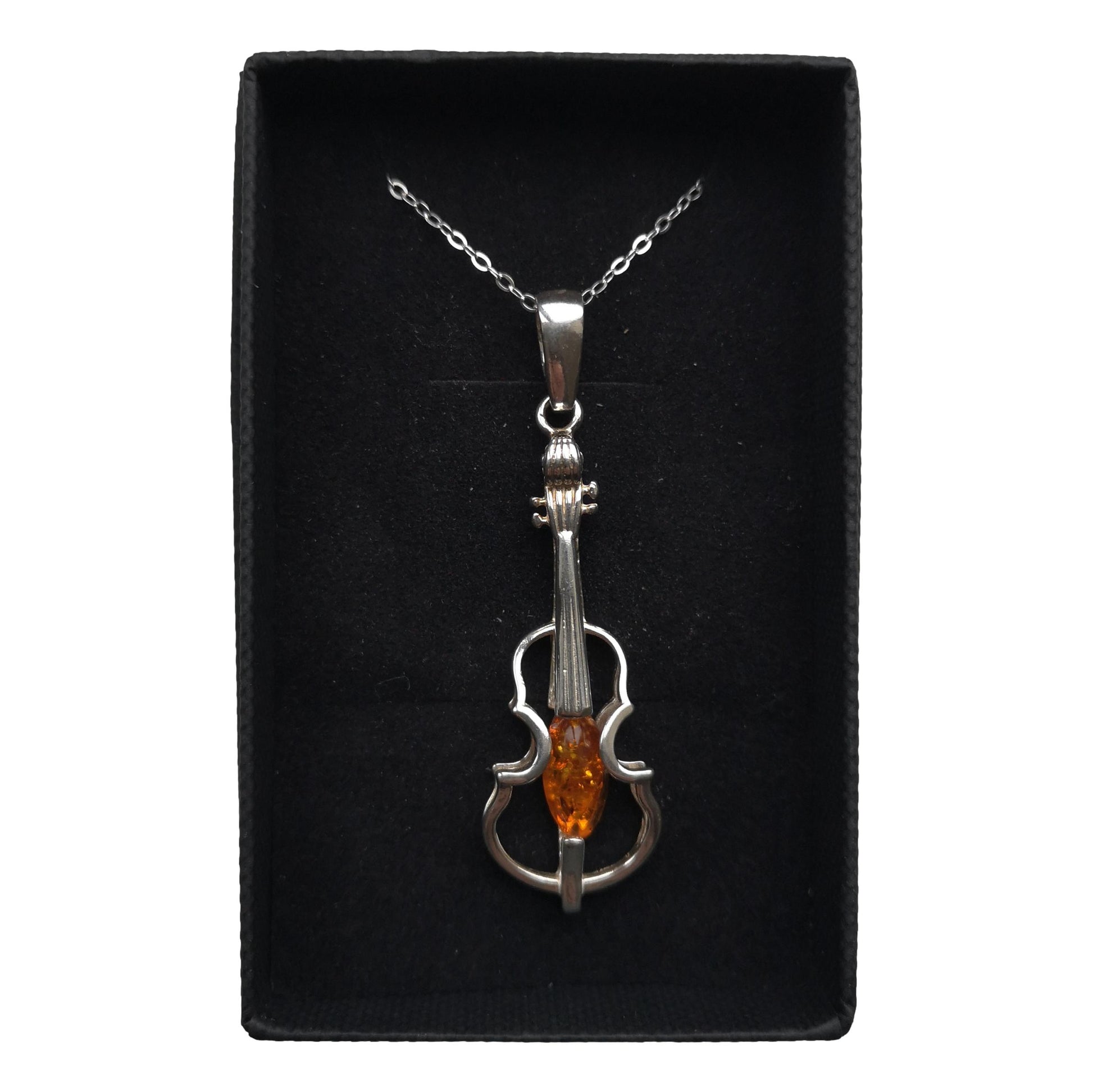 Double Bass Jazz Sterling Silver Amber Resin Pendant image 1