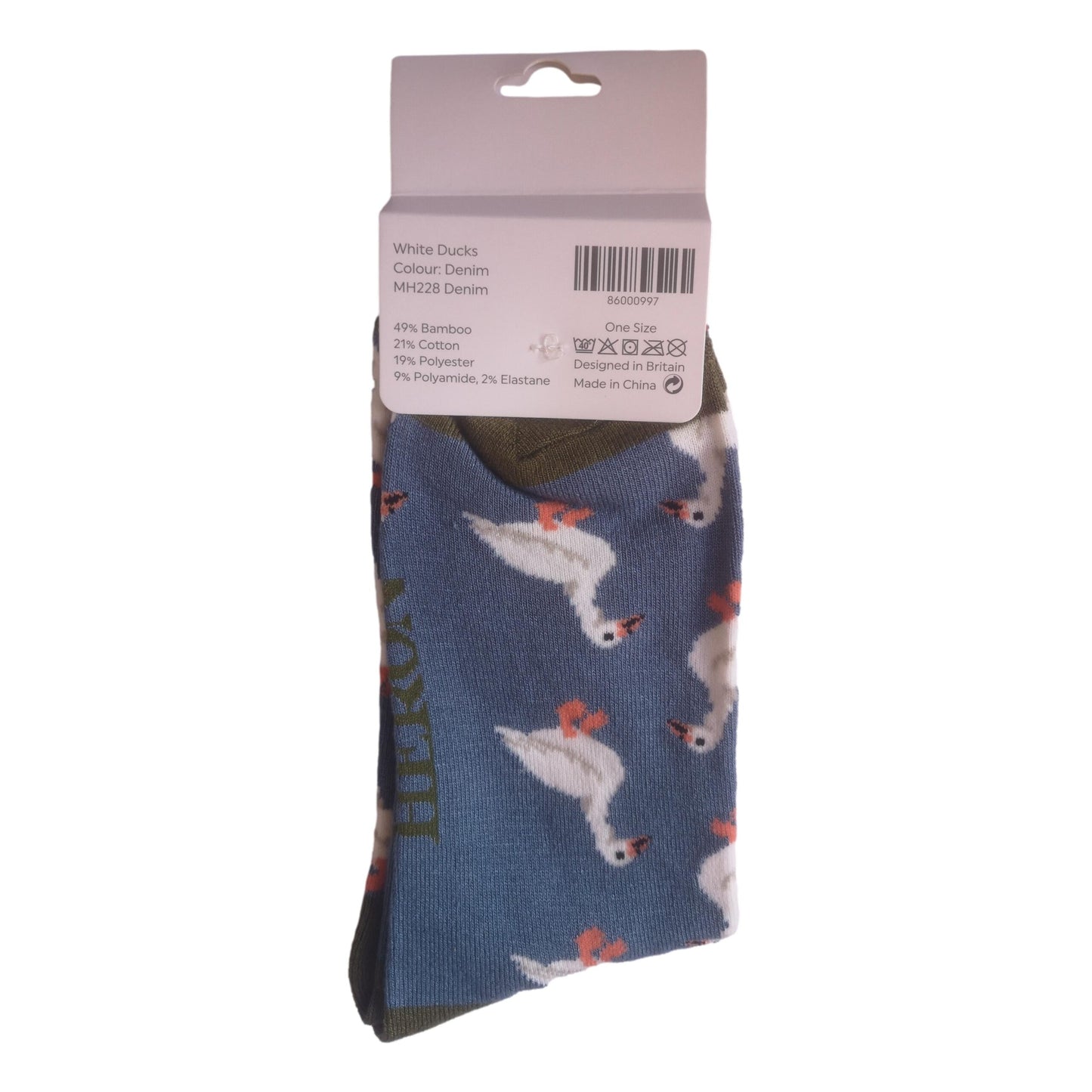 White Ducks on Denim Blue Mens Novelty Ankle Socks Adult One Size image 2