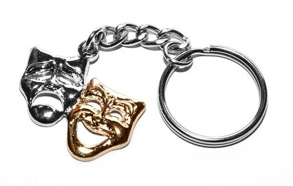 Theatre Masks polished gold/silver-plated keyring image 0