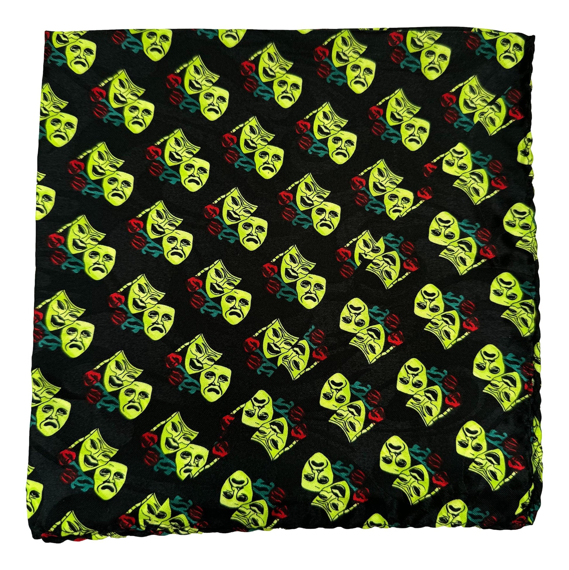 Green Theatre Masks 100% Polyester Black Pocket Handkerchief image 3