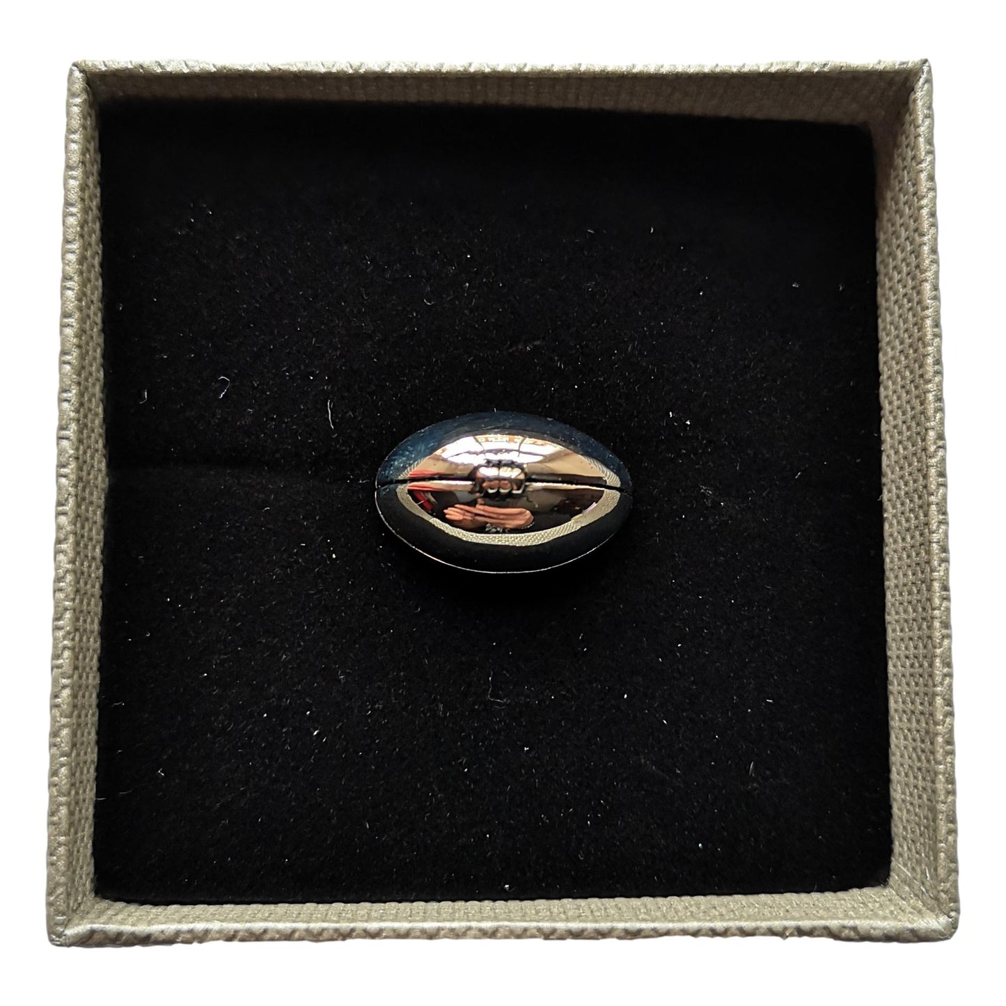 Rugby Ball silver-plated lapel pin in padded gift box image 1