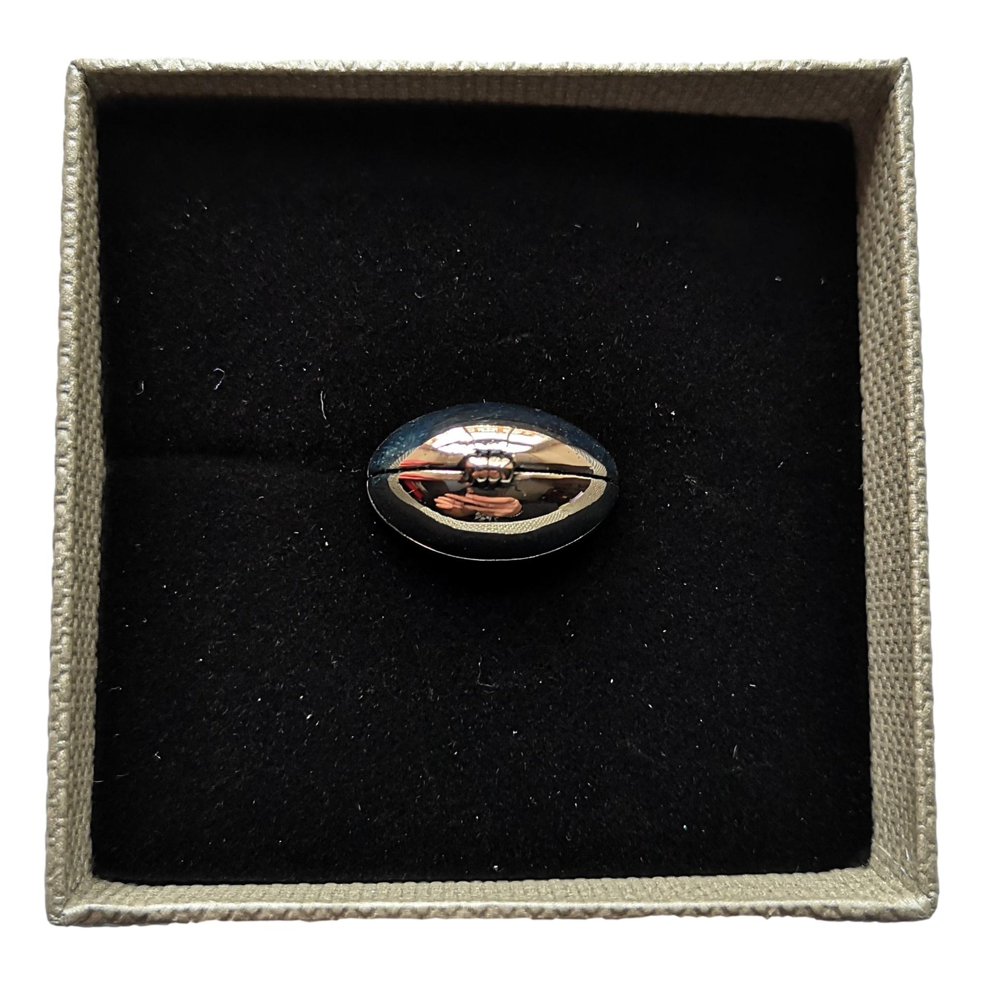 Rugby Ball silver-plated lapel pin in padded gift box image 1