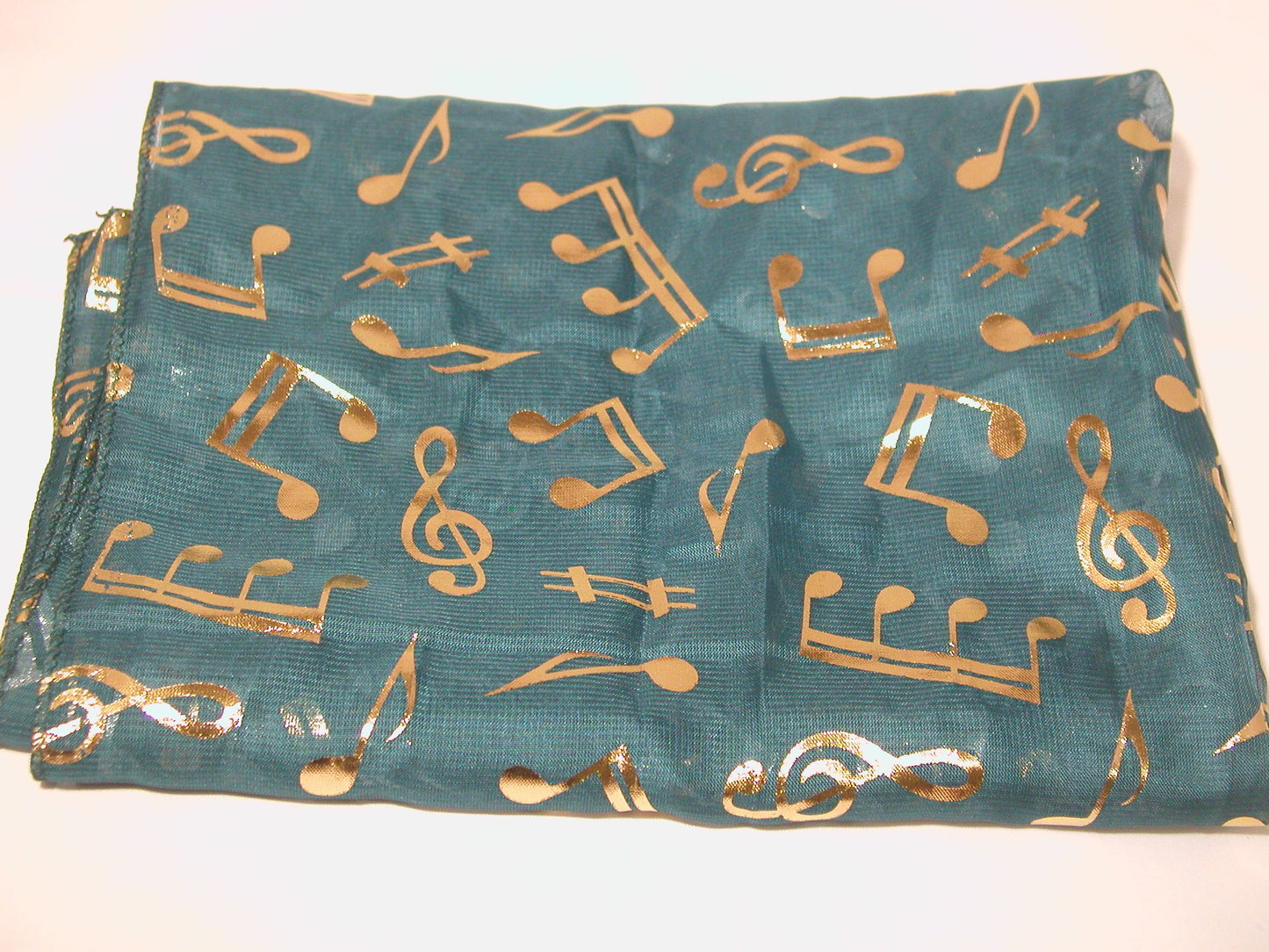 Treble Clef & Music Notes gold/silver reversible teal green scarf image 1