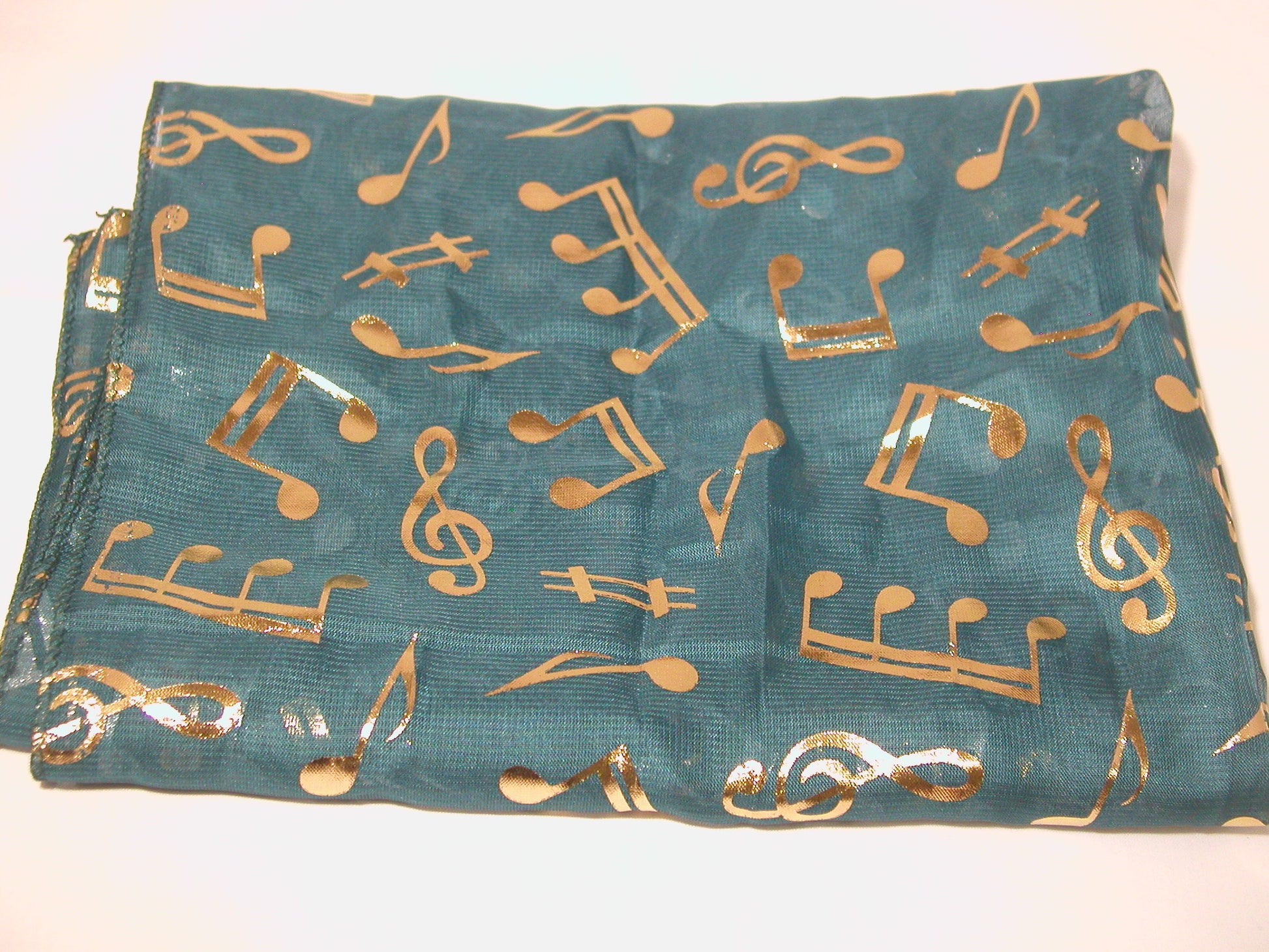 Treble Clef & Music Notes gold/silver reversible teal green scarf image 1
