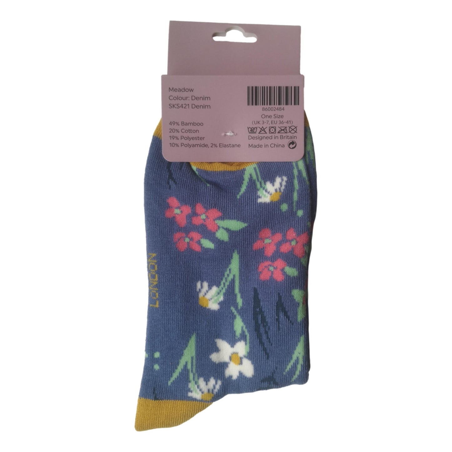 Meadow Flowers on Denim Blue Womens Novelty Ankle Socks Adult One Size image 2