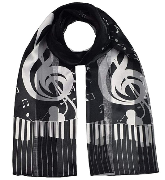 Large Treble Clef, Music Notes and Keyboard black polyester scarf image 0