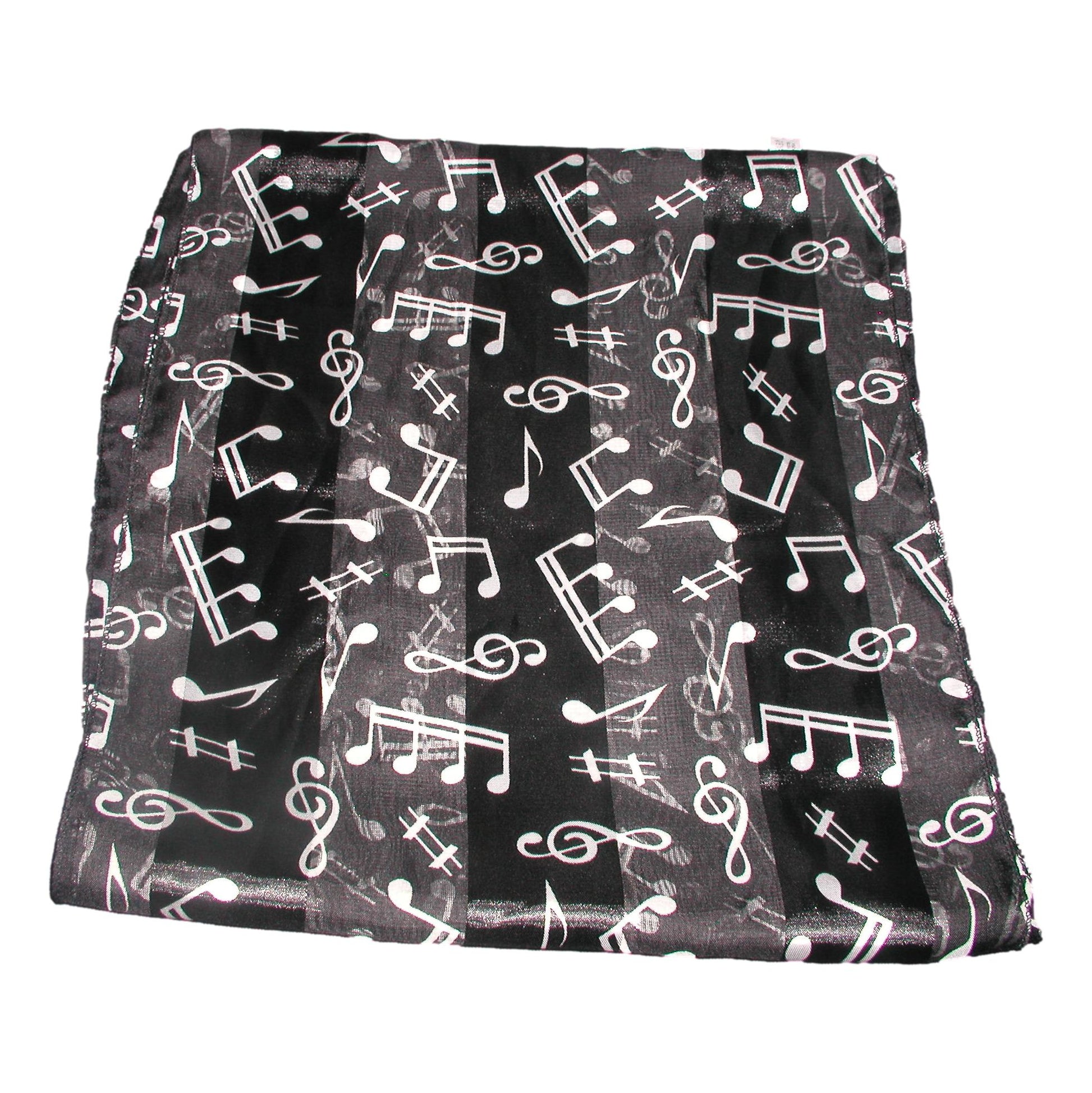 Treble Clef and Music Notes Satin Stripe white on black Scarf image 0