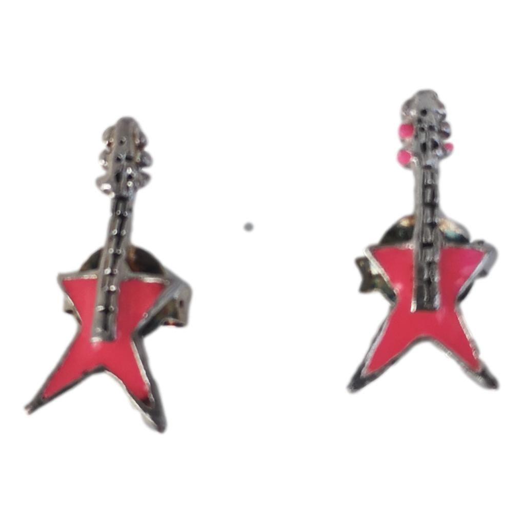 Rock guitar pink sterling silver earstuds - pair image 0