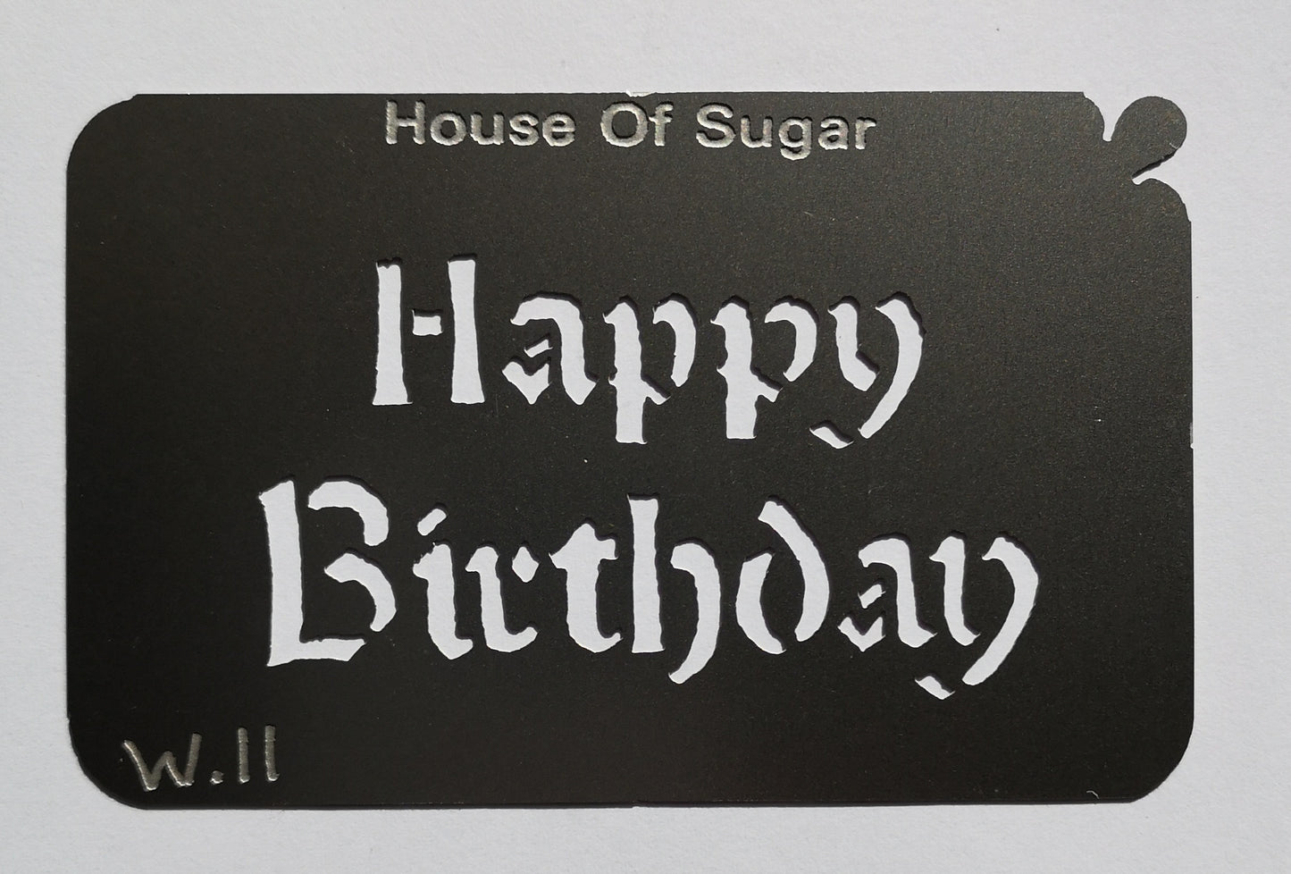 Stainless steel W11 Happy Birthday cake decorating / card making stencil image 0