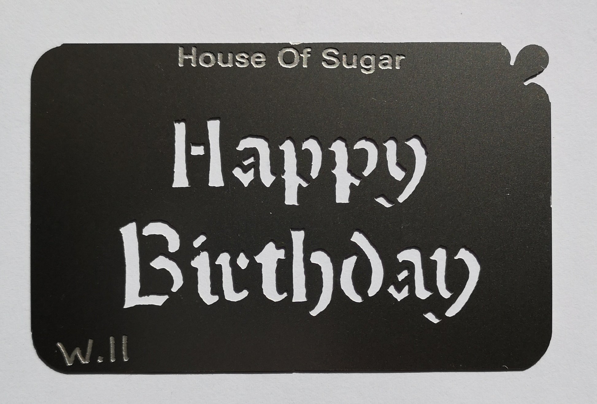 Stainless steel W11 Happy Birthday cake decorating / card making stencil image 0