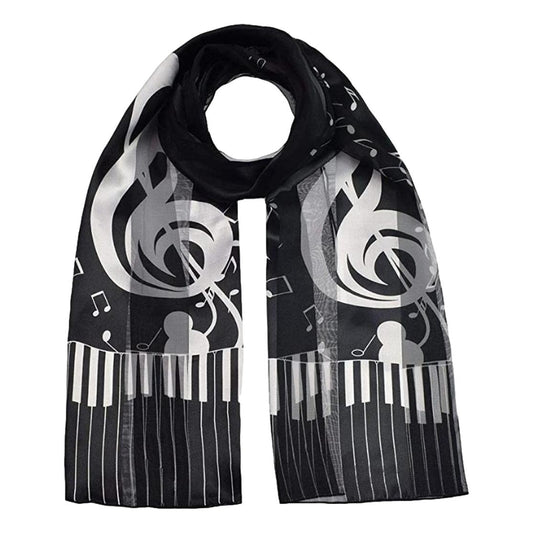 Large Treble Clef, Music Notes and Keyboard black polyester scarf image 0
