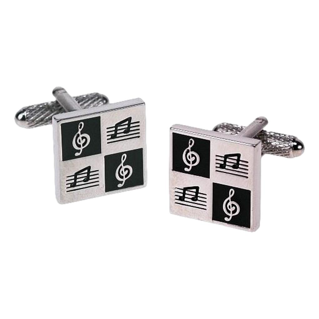 Treble Clef Notes square silver-plated torpedo cufflinks in padded gift box image 0