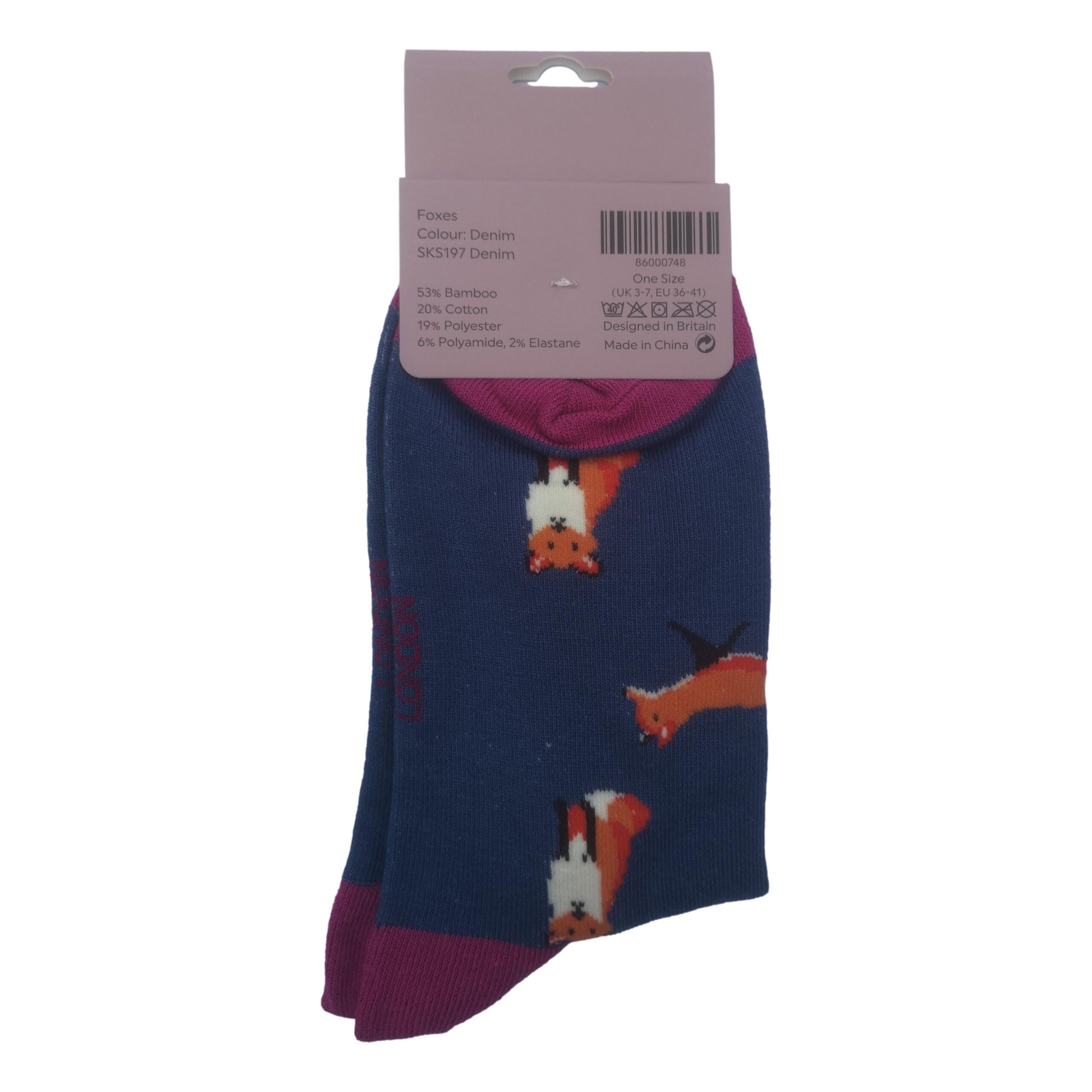 Foxes on Denim Blue Womens Novelty Ankle Socks Adult One Size image 2