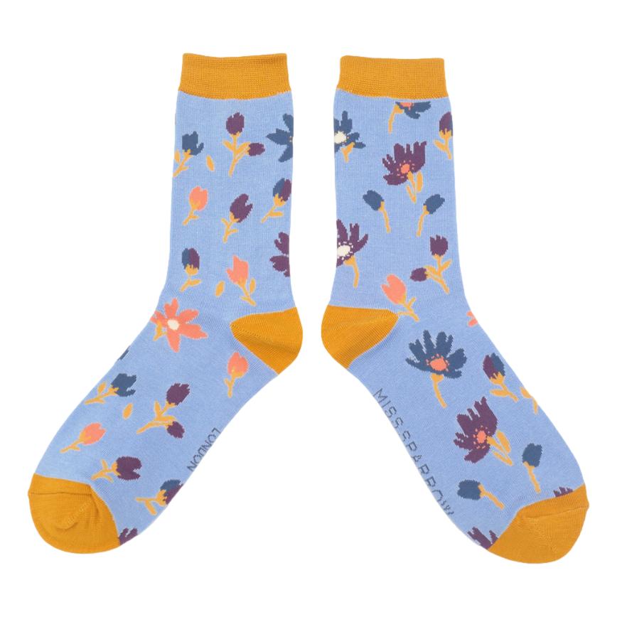 Flower Head Powder Blue Womens Novelty Ankle Socks Adult One Size image 0
