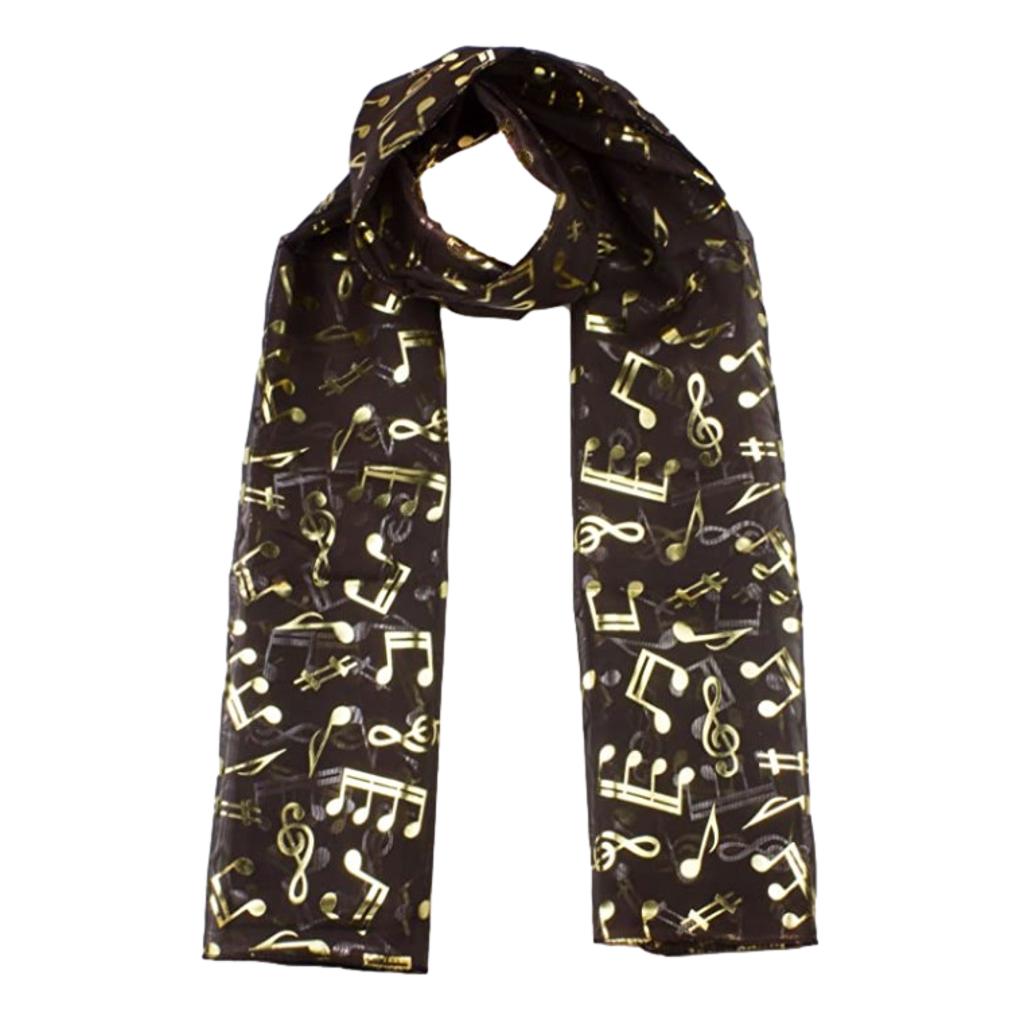Treble Clef & Music Notes gold/silver reversible brown scarf image 0