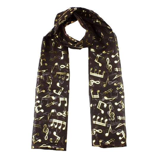 Treble Clef & Music Notes gold/silver reversible brown scarf image 0