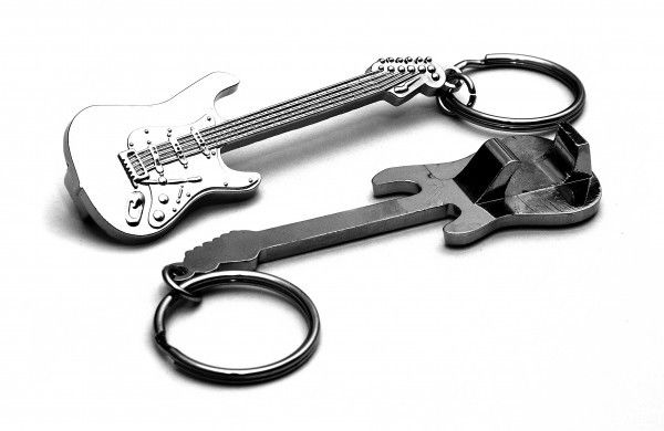 Electric Guitar shaped silver-plated keyring bottle opener musician gift image 0