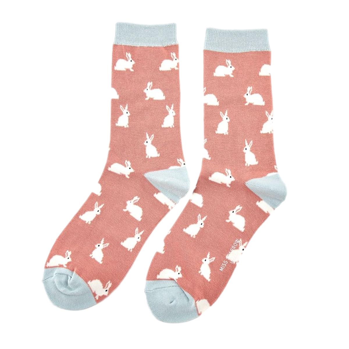 Rabbits on Dusky Pink Womens Novelty Ankle Socks Adult One Size image 0