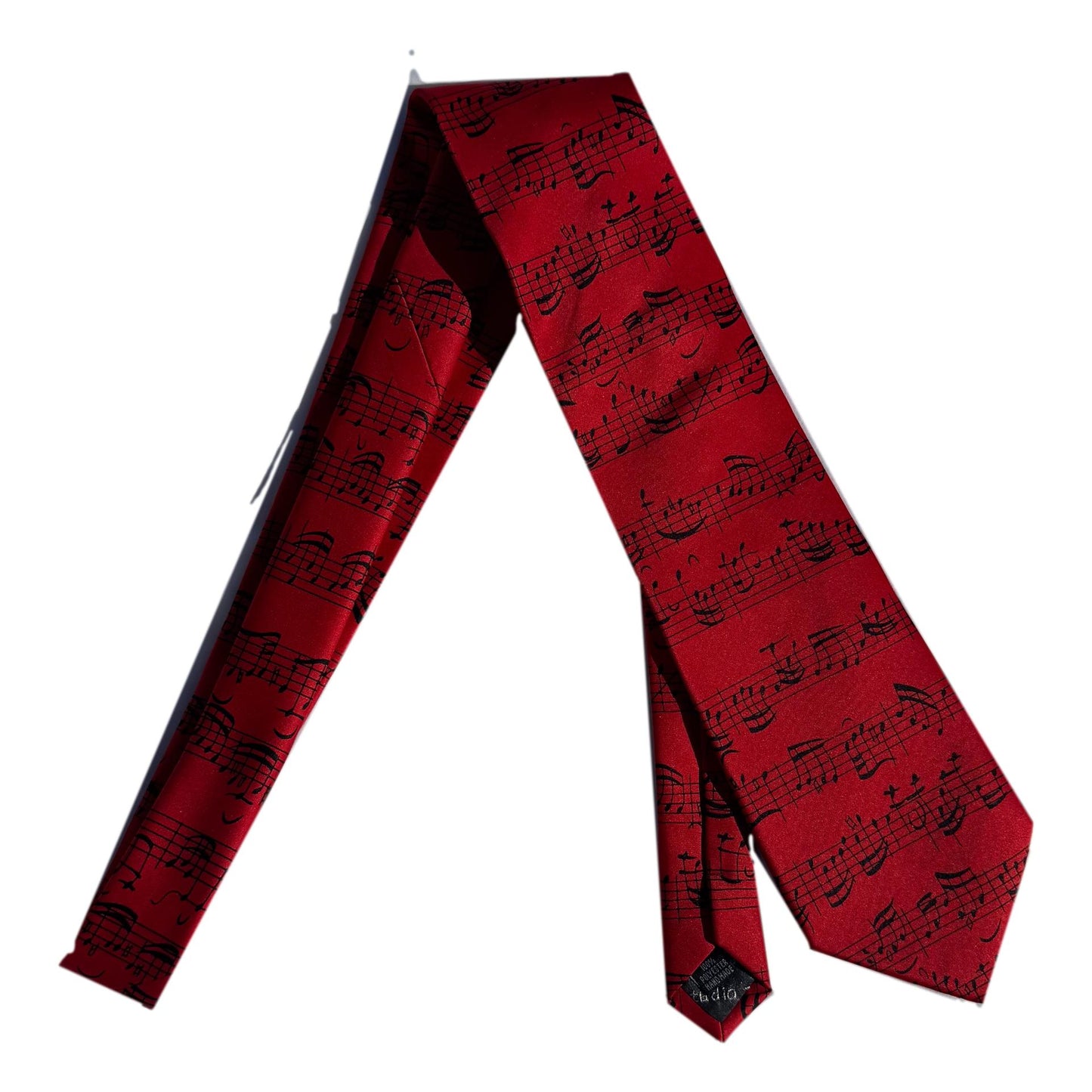 Music Manuscript Stave repeating black on postbox red sleeved 100% Polyester Classic Tie image 0