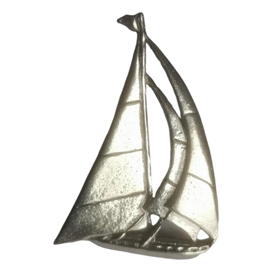 Sailing Yacht polished pewter metal lapel pin badge image 0