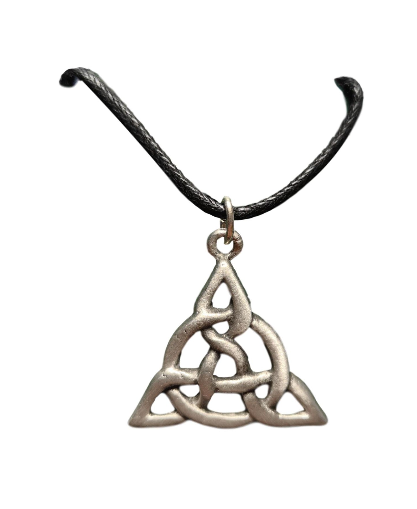 Open Triquetra Gothic pewter metal black cord pendant image 0