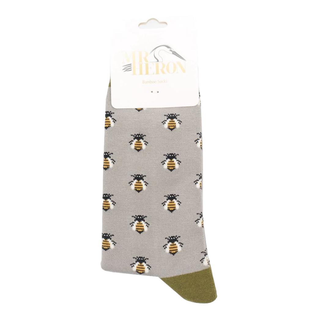 Honey Bees on Grey Mens Novelty Ankle Socks Adult One Size image 1