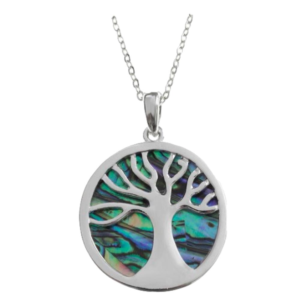 Smaller Tree of Life Paua shell rhodium-plated pendant image 0