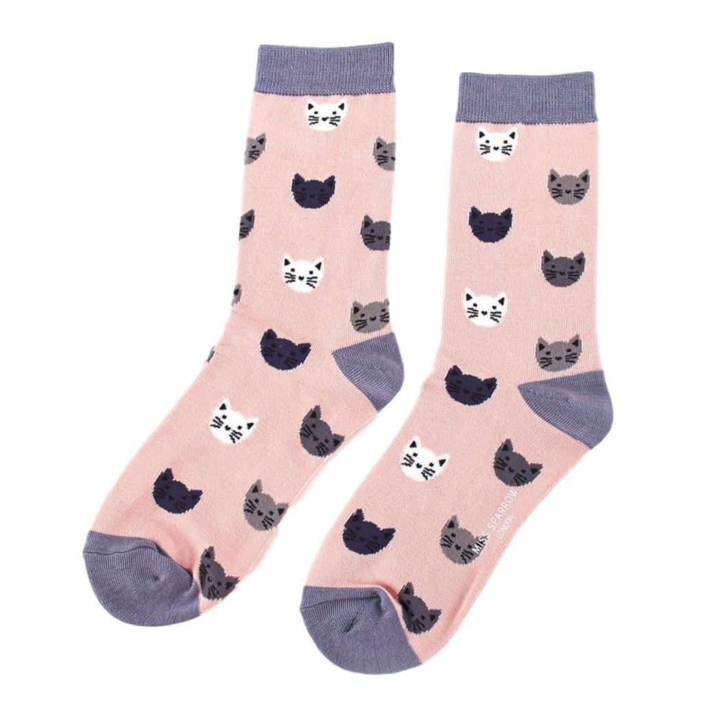 Kitty Cat Faces Dusky Pink Womens Novelty Ankle Socks Adult One Size image 0
