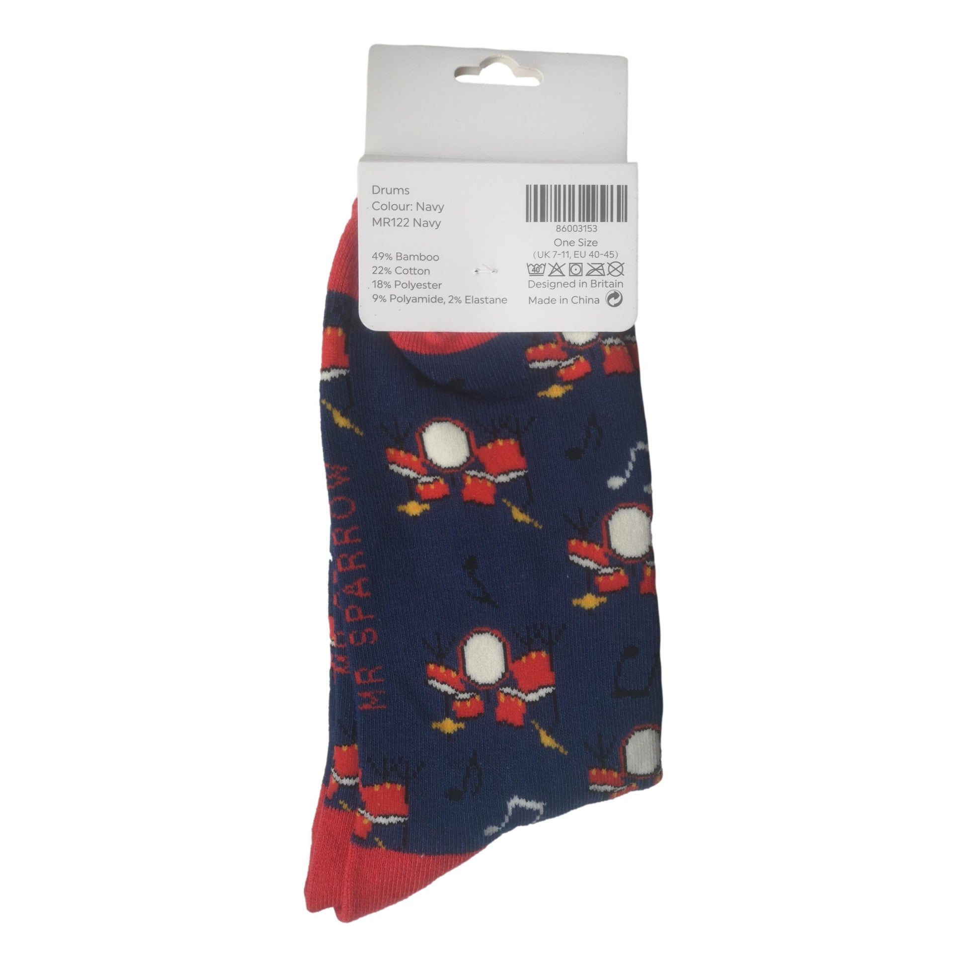 Drum Kits on Navy Blue Mens Novelty Ankle Socks Adult One Size image 2