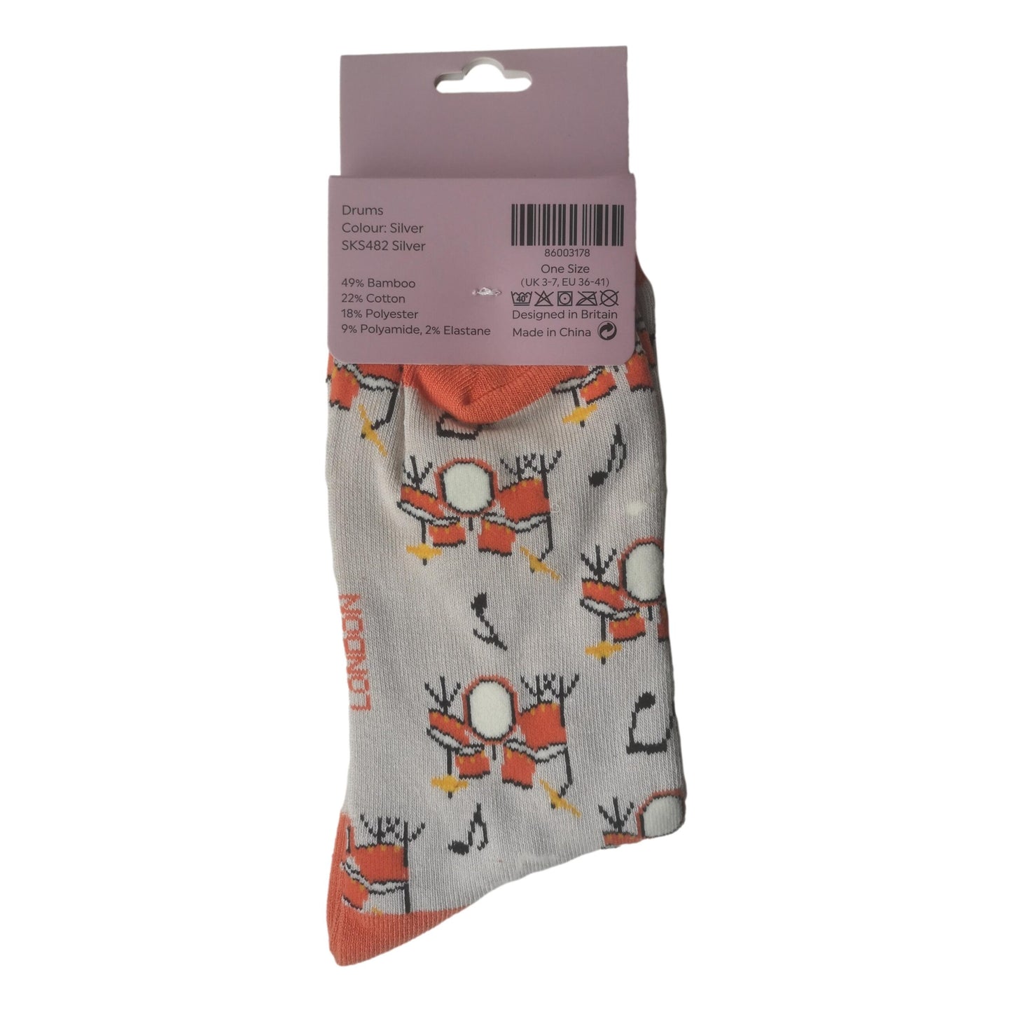 Drum Kits on Silver Womens Novelty Ankle Socks Adult One Size image 2