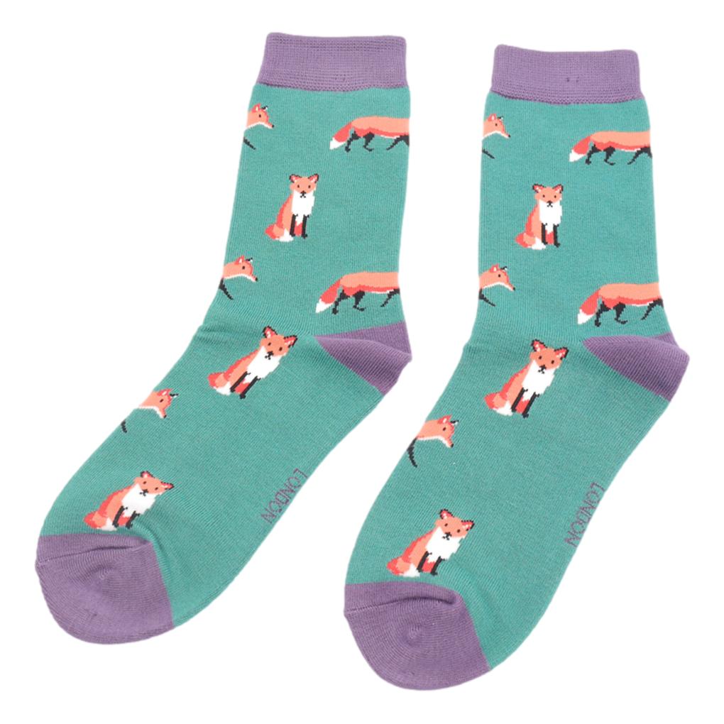 Foxes on Green Womens Novelty Ankle Socks Adult One Size image 0