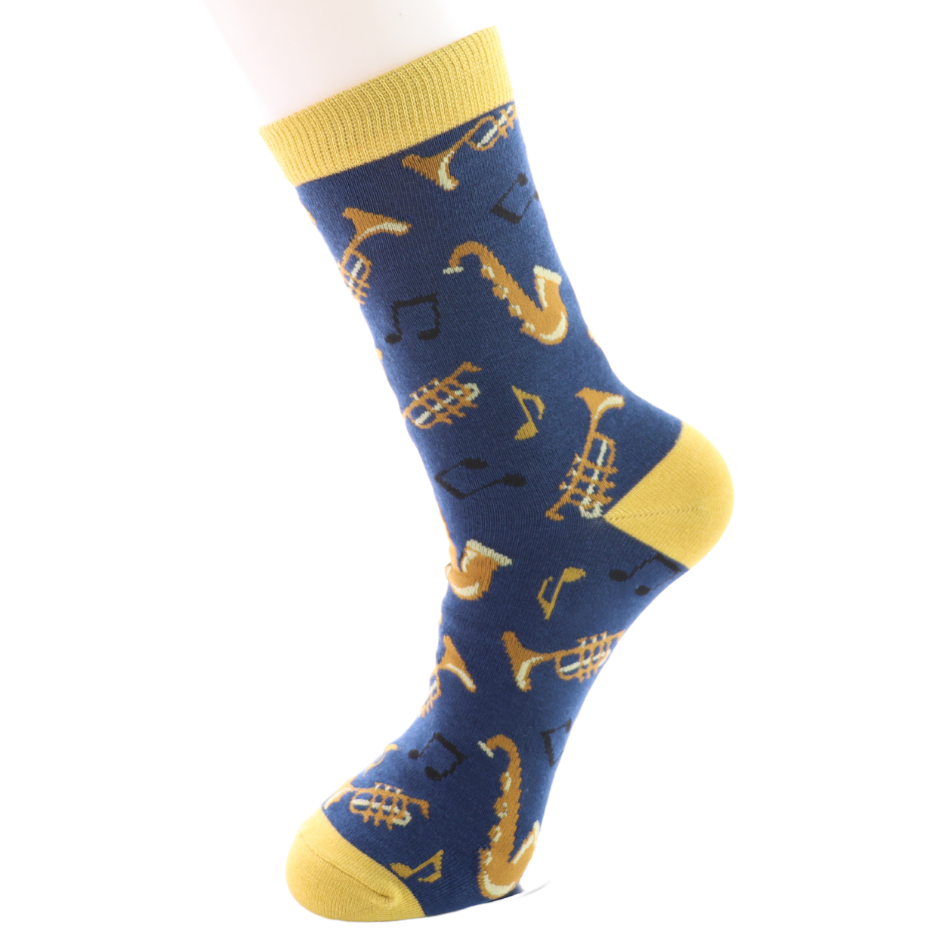 Jazz Instruments and Music Notes on Navy Blue Mens Novelty Ankle Socks Adult One Size image 1