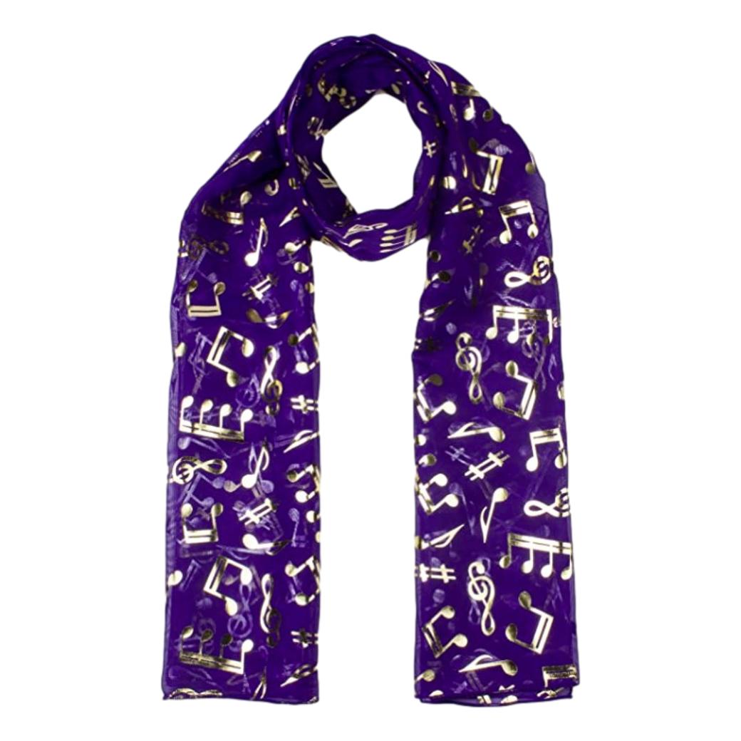 Treble Clef & Music Notes gold/silver reversible purple scarf image 0
