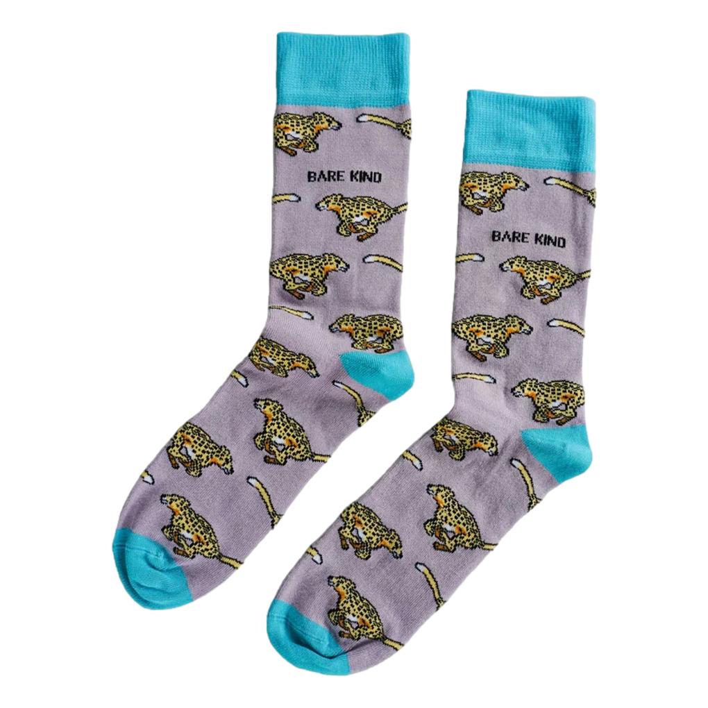 Save The Cheetahs Pale Grey Unisex Novelty Ankle Socks Adult Size 7-11 image 0