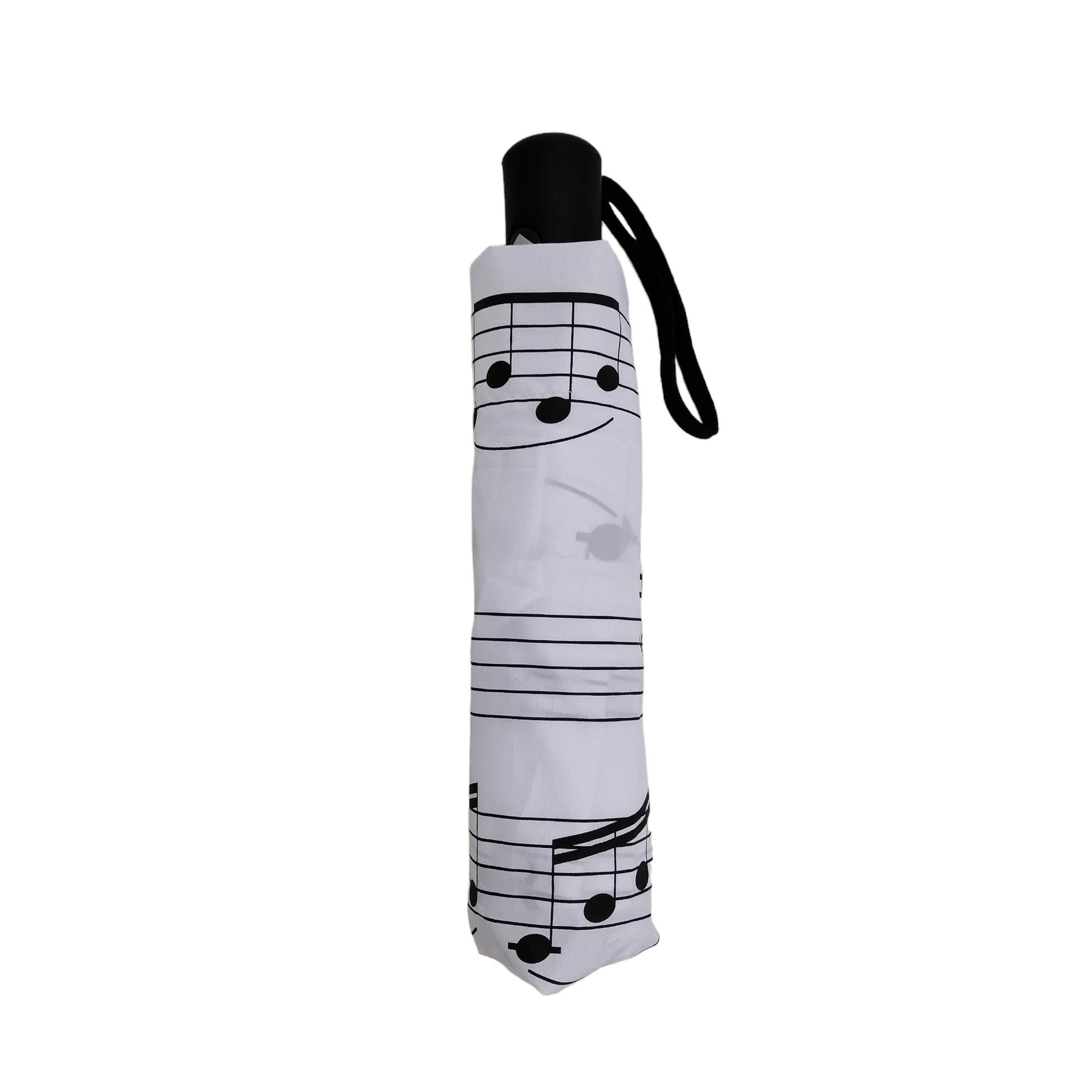 Black Music Notes on white Lightweight Folding Umbrella image 2