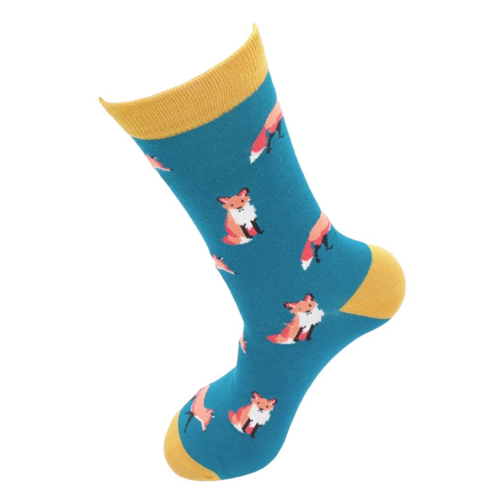 Foxes on Teal Mens Novelty Ankle Socks Adult One Size image 1
