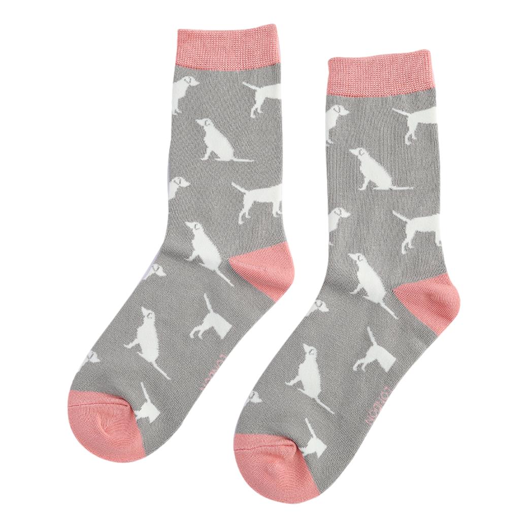 White Labradors on Pale Grey Womens Novelty Ankle Socks Adult One Size image 0