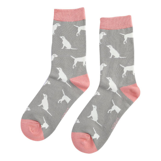 White Labradors on Pale Grey Womens Novelty Ankle Socks Adult One Size image 0