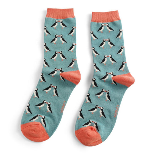 Kissing Puffins on Duck Egg Womens Novelty Ankle Socks Adult One Size image 0