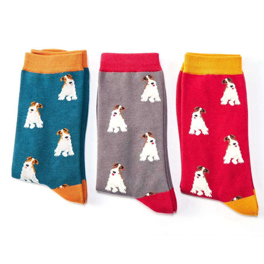 Fox Terrier Dog crimson Mens Novelty Ankle Socks Adult One Size image 1