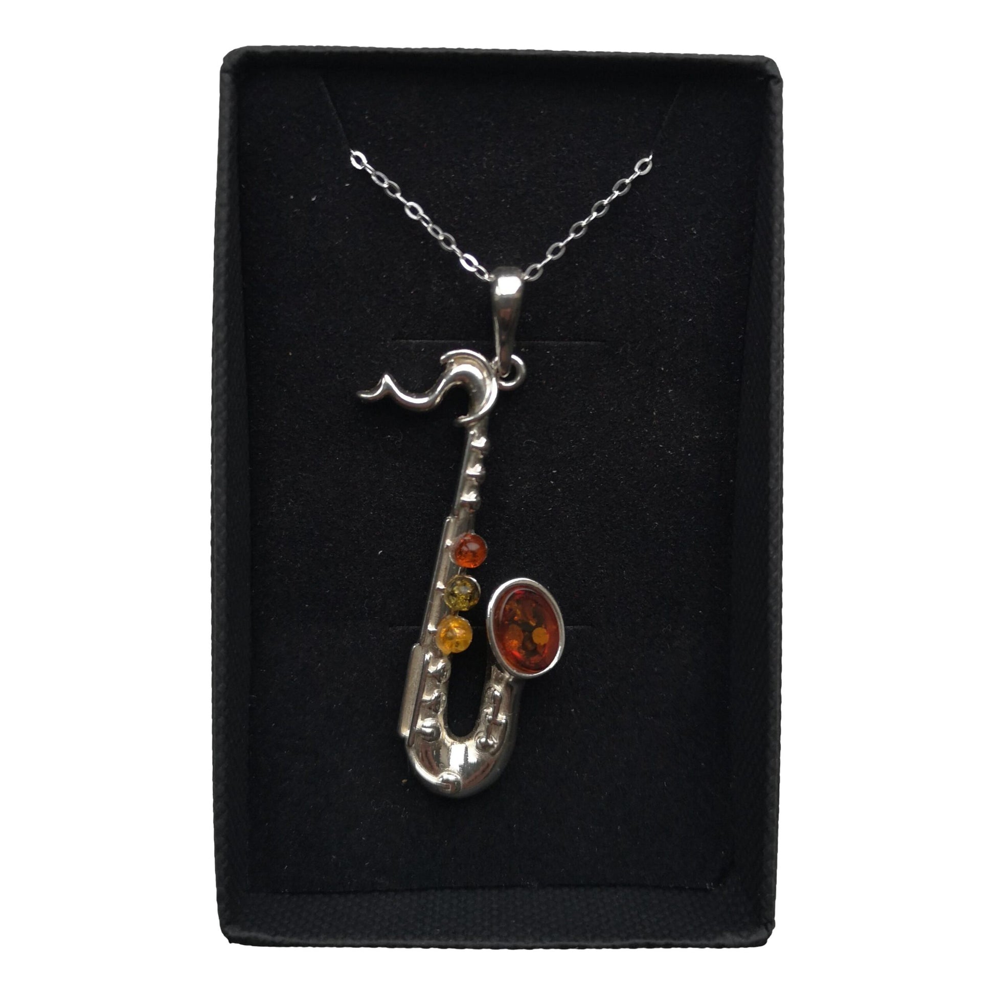 Saxophone Jazz Musician Sterling Silver Amber Resin Pendant image 1