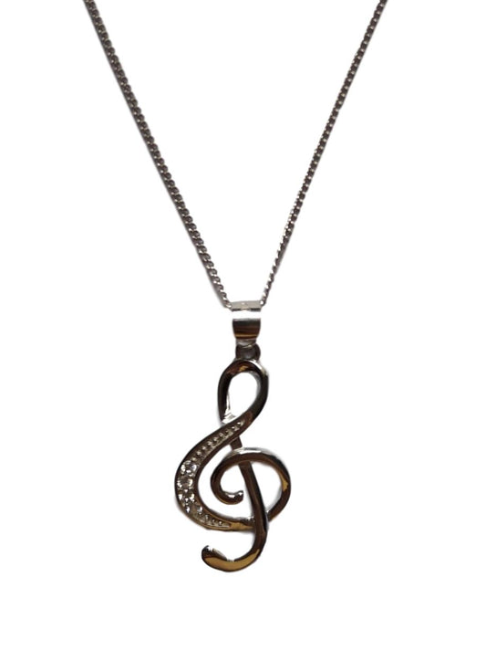 Treble Clef polished diamante sterling silver pendant image 0